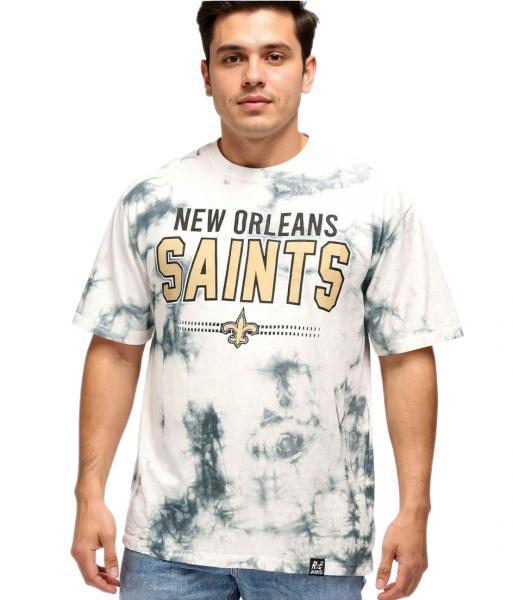 RE:COVERED X NFL Herren T-Shirt New Orleans Saints Logo-Schriftzug Baumwoll-Shirt Rundhals-Shirt RCNFL1395 Grau