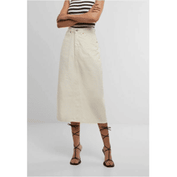 feminines Urban Classics Damen Kleid Reißverschluss Taschen mit Baumwolle Ecru-Weiß