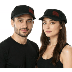 BLEEDING TROUGH Unisex Cap Baumwoll-Cap im millitärischen Schnitt mit leicht gebogenen Schnitt Schwarz/Rot