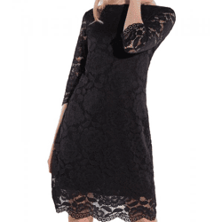 vestino Damen Spitzen-Kleid Mini-Kleid Freizeit-Kleid 3/4-Arm 900538 Schwarz