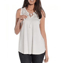 vestino Damen Sommer-Top mit Spitzen-Einsatz Freizeit-Shirt im Boho-Look 900630 Creme-Weiß