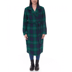 DELMAO Damen Mantel karierte Herbst-Jacke mit Reverskragen und Bindegürtel 17844429 Grün/Blau