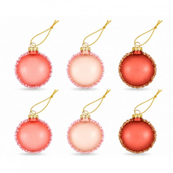 Kerstbal glas Macaron nude 6 cm set van 6