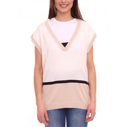 bruno banani Damen Pullunder mit nachhaltiger Viskose Color-Blocking 10298354 Beige/Schwarz