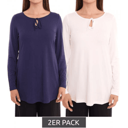 2er Pack FLASHLIGHTS Damen Tunika Langarm-Shirt Sommer-Shirt 93606524 Dunkelblau/Beige