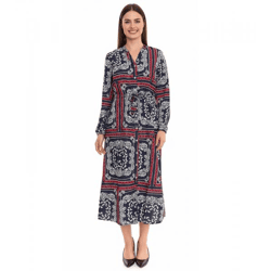 DELMAO Damen Midi-Kleid mit Allover-Print Langarm-Kleid Sommer-Kleid 58986315 Blau/Rot