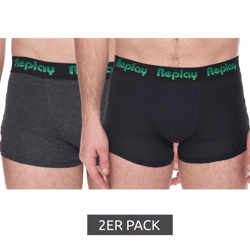 2er Pack REPLAY Herren Retro Boxershorts Baumwoll-Unterwäsche I101189 N195 Schwarz/Grau