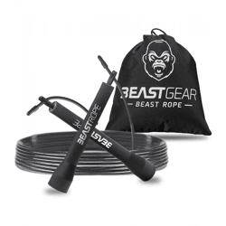 BEASTGEAR Springseil 2,8m Speed-Fitness-Springseil aus Stahl leicht und verstellbar Trainingsgerät Boxen MMA HIIT-Workout Schwarz