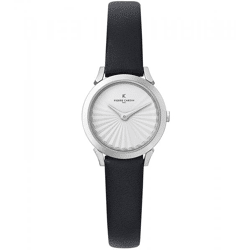 Pierre Cardin Damen Armband-Uhr schlichtes Ziffernblatt analoge Quarz-Uhr mit Leder-Armband 3ATM 27mm CPI.2507 Schwarz/Weiß/Silber
