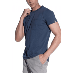 COURSE Slub Cotton Herren Basic T-Shirt mit Brusttasche Rundhals-Shirt Baumwoll-Shirt 900990 Dunkelblau