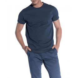 COURSE Herren Basic T-Shirt mit Ärmelaufschlag Rundhals-Shirt aus Baumwolle 901060 Dunkelblau