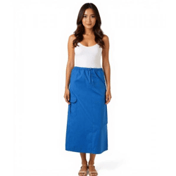 Aniston CASUAL Damen Cargo-Rock Sommer-Rock Midi-Länge Baumwoll-Rock mit Gummizug 77100947 Blau