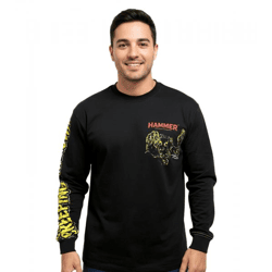 RE:COVERED X Hammer Horror Creeping Unknown Herren Langarm-Shirt mit großem Rücken-Print Baumwoll-Longsleeve Pullover RCSTC110 Schwarz