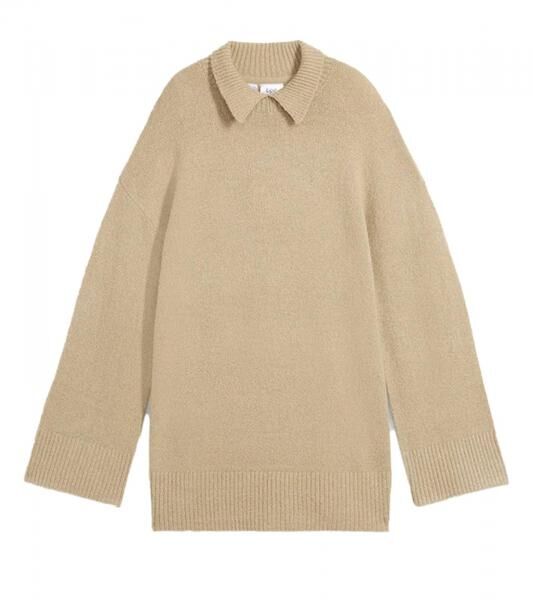 Damen Strick-Pullover mit Kent-Kragen Oversized Alltags-Pullover Sweater 924028 Beige