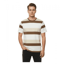 11 PROJECT Frankie Herren Baumwoll-Shirt T-Shirt Colour-Blocking Sommer-Shirt 21301046ME 181016 Braun/Weiß