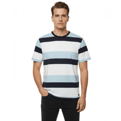 11 PROJECT Frankie Herren Baumwoll-Shirt T-Shirt Colour-Blocking Sommer-Shirt 21301046 194010 Blau/Weiß