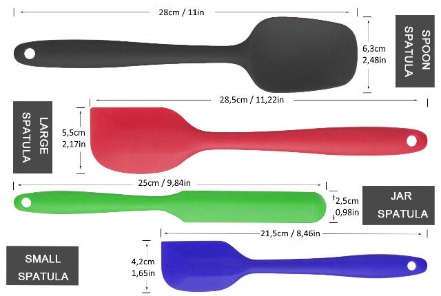 Teigschaber-Set (4-teilig) Silikonspatel Teigspachtel Backzubehör mit Metallkern bis 220° BPA frei 