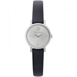 Pierre Cardin Damen Zweizeiger-Armband-Uhr Ziffernblatt mit silbernen Kreis-Details analoge Quarz-Uhr mit Leder-Armband 3ATM 27mm CCM.0504 