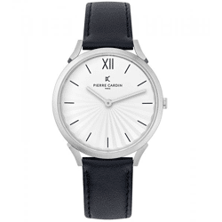 Pierre Cardin Damen Armband-Uhr schlichtes Ziffernblatt analoge Quarz-Uhr mit Leder-Armband 3ATM 40mm CPI.2000 Schwarz/Silber
