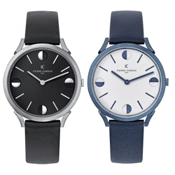 Pierre Cardin Herren Armband-Uhr analoge Quarz-Uhr mit Leder-Armband 3ATM 40mm Schwarz oder Blau