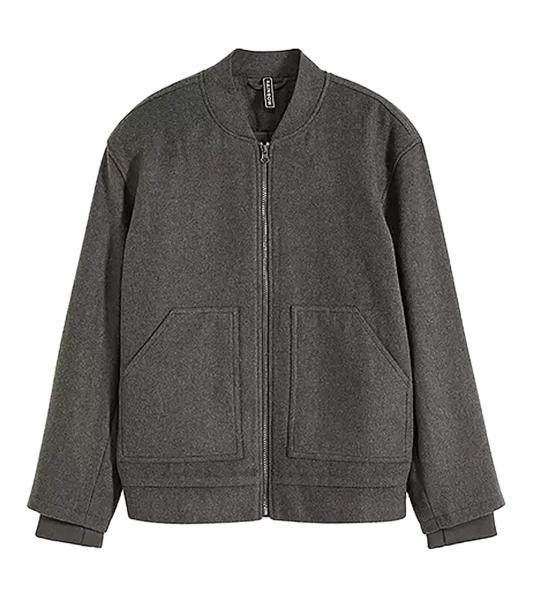 Damen Bomber-Jacke aus Woll-Mix Blouson mit aufgesetzten Taschen &Uuml;bergangs-Jacke 952374 Grau