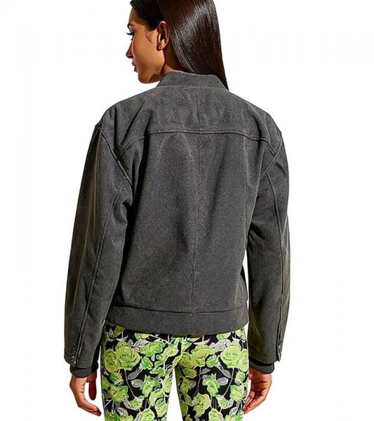 Damen Bomber-Jacke aus Woll-Mix Blouson mit aufgesetzten Taschen &Uuml;bergangs-Jacke 952374 Grau