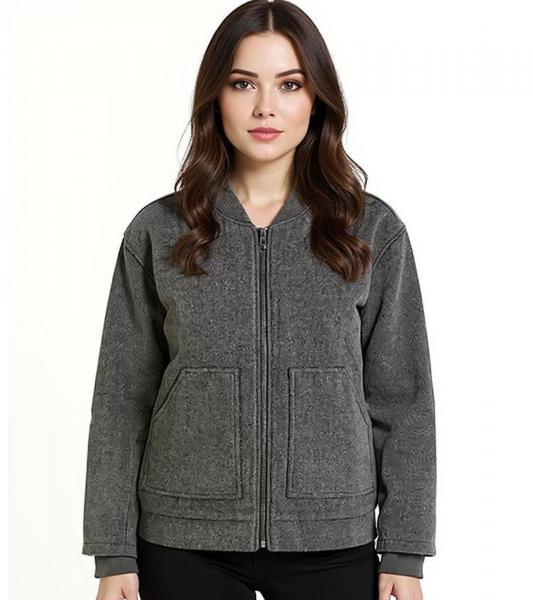Damen Bomber-Jacke aus Woll-Mix Blouson mit aufgesetzten Taschen &Uuml;bergangs-Jacke 952374 Grau