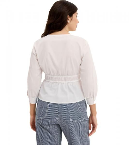 Damen Sommer-Bluse mit Bindeband und taillierter-Saum Sommer-Shirt 968082 Wei&szlig;
