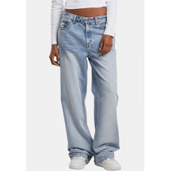 moderne Karl Kani Damen Jeans Straight Fit Reißverschluss Taschen mit Baumwolle Blau