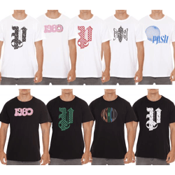PASH Herren Kurzarm-Shirt mit verschiedenen großem Frontprints Baumwoll-T-Shirt PATR00 Schwarz/Weiß