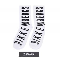 2 Paar BIKKEMBERGS Herren Tennis-Socken mit Markenschriftzug Baumwoll-Strümpfe BK013 Weiß/Schwarz