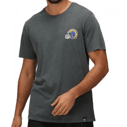 RE:COVERED X NFL Los Angeles Rams Men's T-Shirt with Football Helmet, Cotton T-Shirt, Crew Neck, RCNFL1315H, Gray