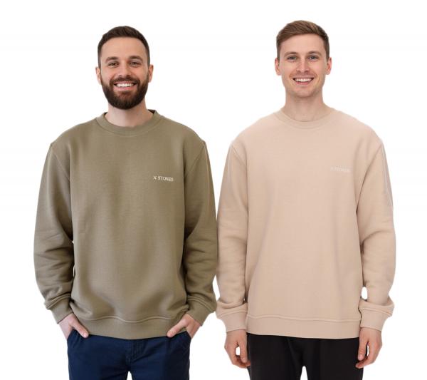 STONES Herren Oversized-Pullover moderner Baumwoll-Sweater mit Rundhals-Ausschnitt Sweatshirt 400gsm mit Logo-Stick Beige oder Hellbraun