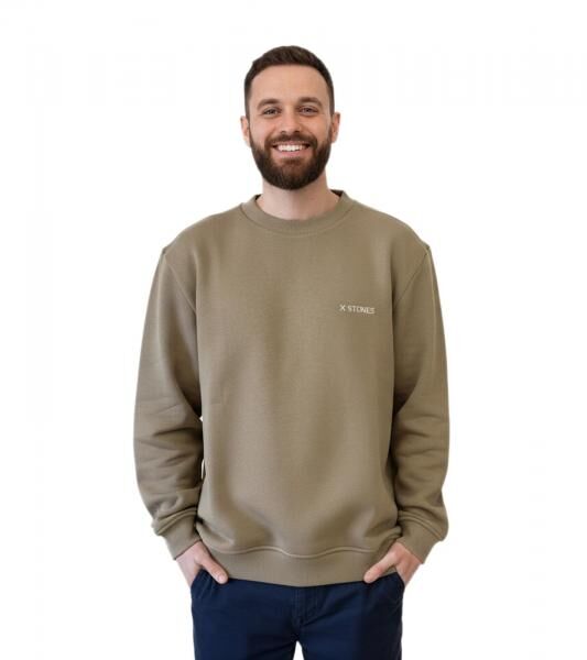 STONES Herren Oversized-Pullover moderner Baumwoll-Sweater mit Rundhals-Ausschnitt Sweatshirt 400gsm mit Logo-Stick Beige oder Hellbraun
