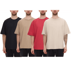 STONES Men's T-Shirt: Simple cotton T-shirt with a crew neck and embroidered logo; short-sleeve T-shirt, 240 gsm, oversized; available in red, black, beige, or light brown