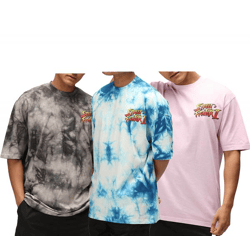 RE:COVERED X CAPCOM Men's T-Shirt with Street Fighter Vega, Ryu, and Blanka Print Cotton T-Shirt Crew Neck T-Shirt MMDIF18 Blue/Gray/Purple