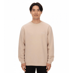 STONES Men's Oversized Sweater: Modern Cotton Sweater with Round Neckline, 400 gsm, with Embroidered Logo, Beige