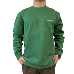 STONES Men's Cotton Sweatshirt—Cool Oversized Sweater, 400 gsm, Modern Shirt with Round Neck and Embroidered Logo, Green