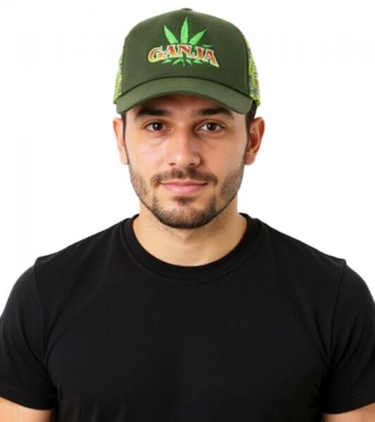 Ganja Green Canvas Trucker-Cap Baseball-Cap Baumwoll-Cap mit Netzeinsatz 7420GUY Gr&uuml;n/Gelb