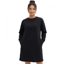 Damen Pullover-Kleid Langarm-Kleid mit großem Rücken-Print Sweat-Kleid Baumwoll-Kleid 908102 Schwarz