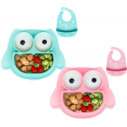Rutschfestes Brunoko Silikon-Babyteller 2-in-1 Baby-Tellerset Lätzchen mit Auffangschale aus Silikon BPA-frei Rosa oder Mint-Grün