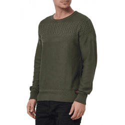 Cooler Herren Rundhals-Pullover mit modernem Strick-Muster Feinstrick-Sweater 13393 Khaki