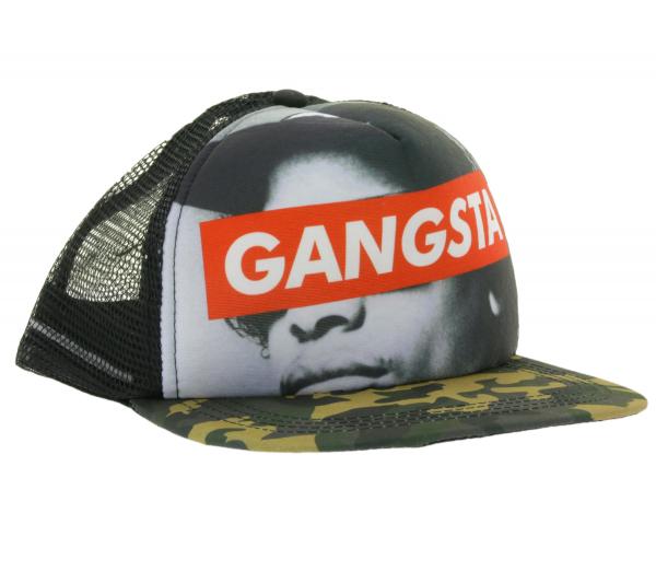 Baseball-Cap mit &bdquo;GANGSTA&ldquo; Schriftzug Trucker-Cap Camouflage mit Mesh-Einsatz Gr&uuml;n/Khaki/Rot/Grau/Wei&szlig;