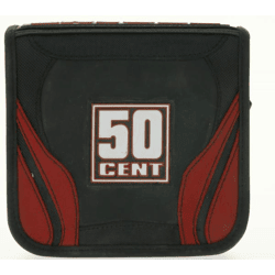 50 Cent CD case featuring the famous singer, holds 24 CDs, black and red