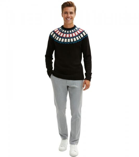 Herren Strick-Pullover mit geometrischen Muster Freizeit-Sweater 915843 Schwarz