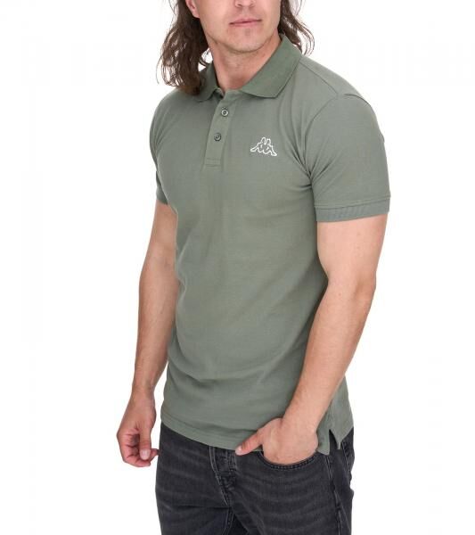 Kappa Herren Baumwoll-Polo mit kleiner Stickerei Polo-Shirt Kurzarm-Shirt Pique-Strick 303173NC A02 Gr&uuml;n