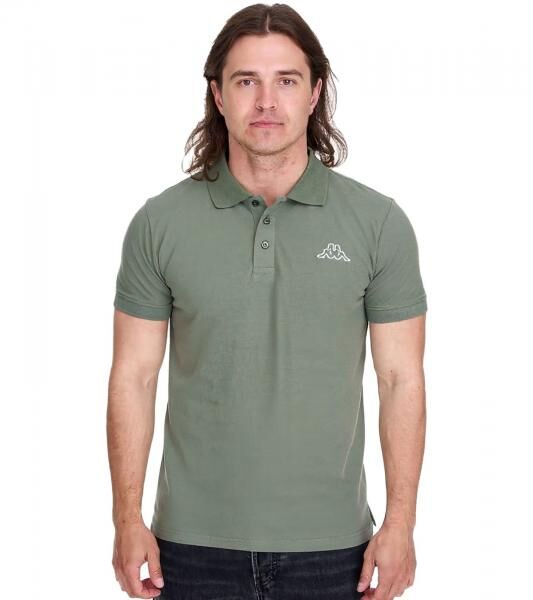 Kappa Herren Baumwoll-Polo mit kleiner Stickerei Polo-Shirt Kurzarm-Shirt Pique-Strick 303173NC A02 Gr&uuml;n