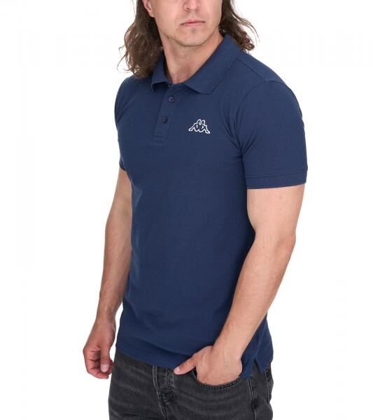 Kappa Herren Baumwoll-Polo mit kleiner Stickerei Polo-Shirt Kurzarm-Shirt Pique-Strick 303173NC A05 Dunkelblau