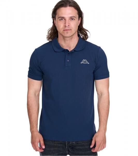 Kappa Herren Baumwoll-Polo mit kleiner Stickerei Polo-Shirt Kurzarm-Shirt Pique-Strick 303173NC A05 Dunkelblau