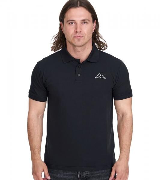 Kappa Herren Baumwoll-Polo mit kleiner Stickerei Polo-Shirt Kurzarm-Shirt Pique-Strick 303173NC A03 Schwarz